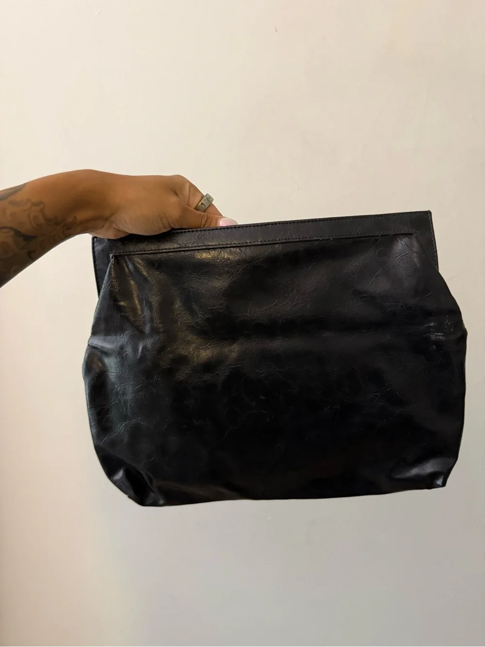Shiraleah Black Leather Fold Over Clutch Pouch